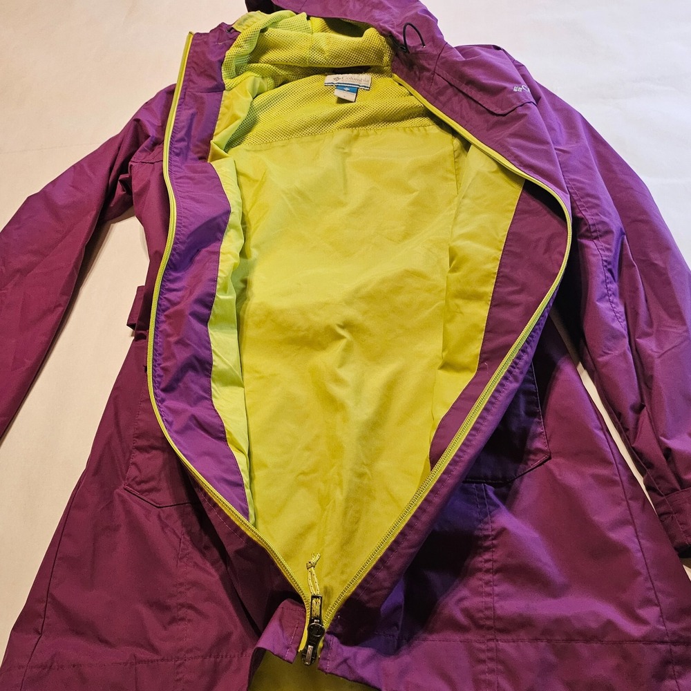 Columbia Pardon My Trench Coat Belted Raincoat (NWOT) Purple/Yellow SZ Small